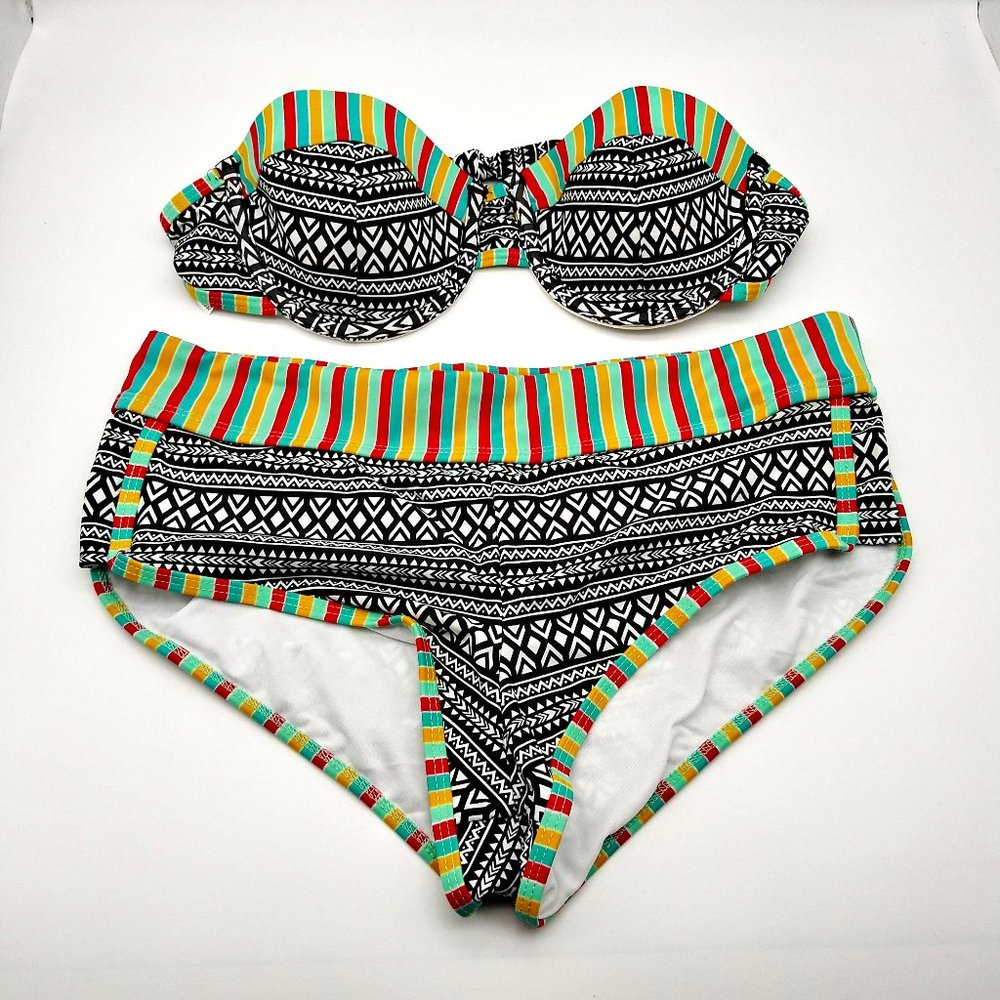 HOT WATER Multicolored Tribal Print Bikini M NWOT